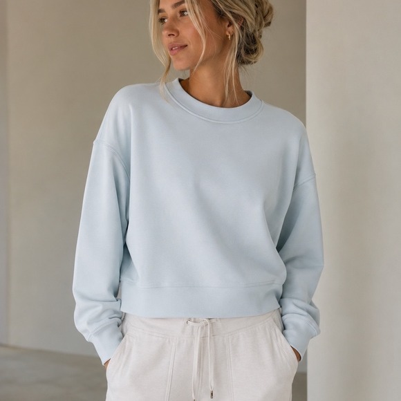 lululemon athletica Tops - Lululemon Softstreme Perfectly Oversized Cropped Crew 4 Sheer Blue W3GL9S